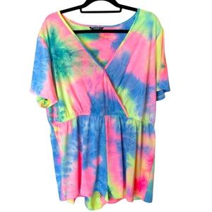 SHEIN Tie-dye Bright Neon Multicolor Romper 3XL